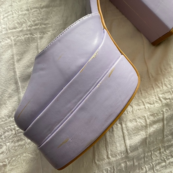 Purple PU Leather Ankle Strap Duo Platform High Heel Pumps - Picture 2 of 2